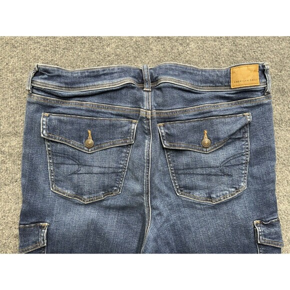 American Eagle Jeans Womens 18 Blue Kick Boot Denim Flap Pockets Dark Stretch - Picture 6 of 10